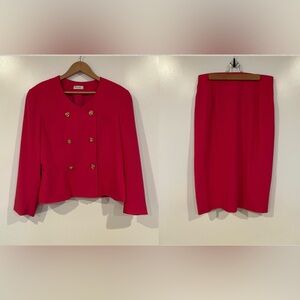 2 Piece Vintage Hot Pink Skirt Suit, Gold Buttons, Barbiecore, Made in Canada